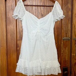 NWT Princess Polly Cream/white Swiss Dot Puff Sleeve Mini Dress